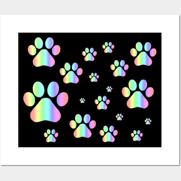 Pastel Rainbow Pawprint Pattern Wall Art by Art by Deborah Camp